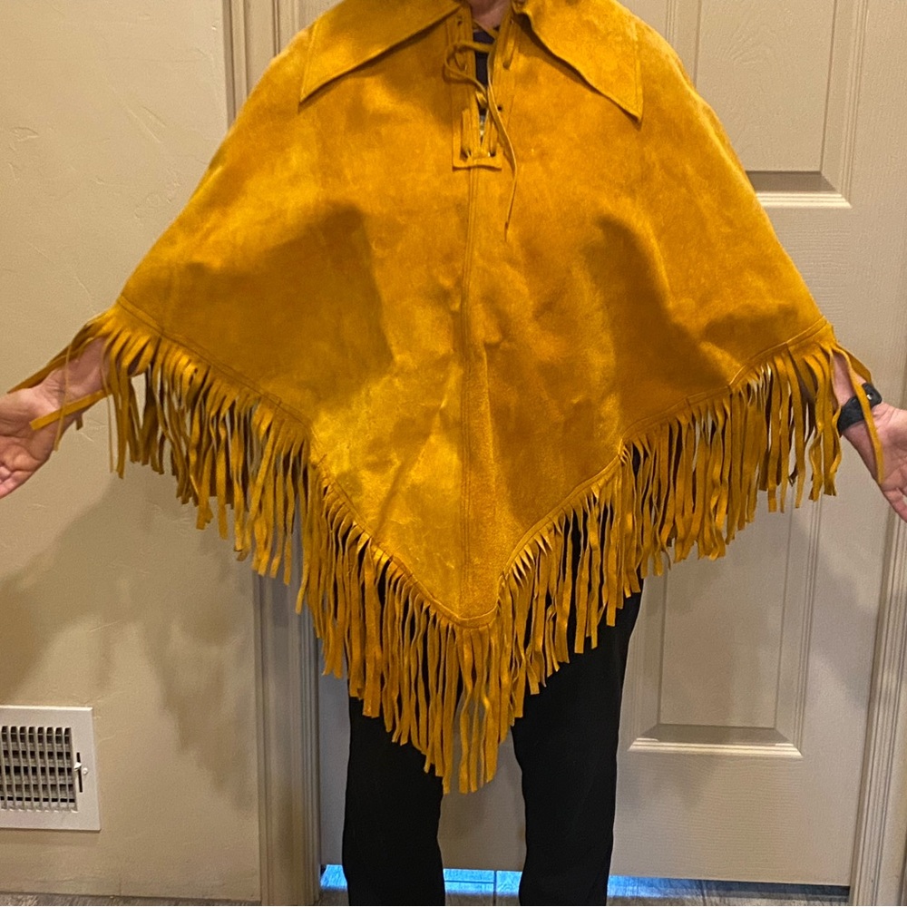 Fringed Mustard Yellow Poncho